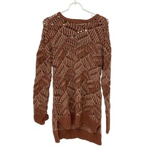 Universal Thread Crochet‎ Knit Sweater Tunic Long Sleeve Brown Large Boho Girly